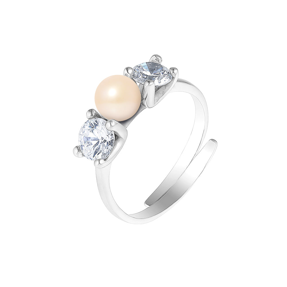 PERLINEA- Bague- Perles de Culture d'Eau douce- Bouton Diamètre 5-6 mm Rose- Taille R‚glable- Bijou Femme- Argent 925 Millièmes