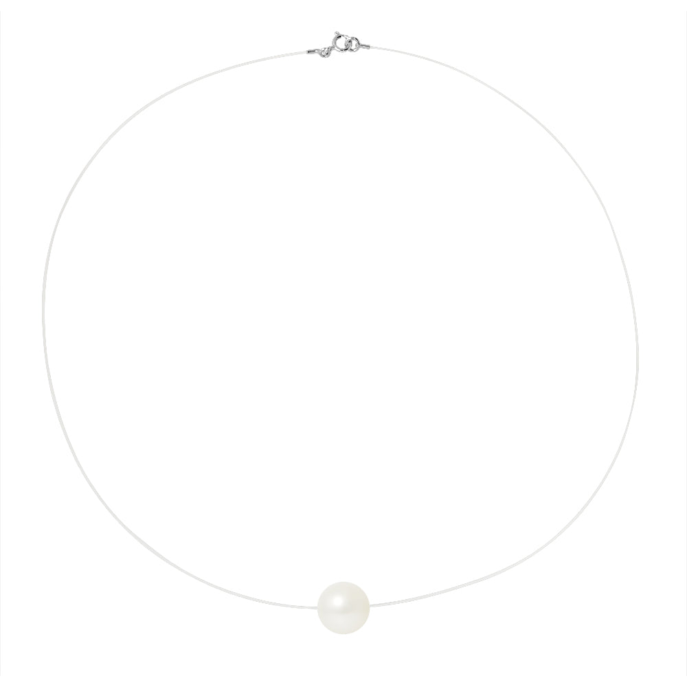 PERLINEA- Collier- Perle de Culture d'Eau Douce- Diamètre 9-10 mm Blanc- Bijou Femme- Argent 925 Millièmes