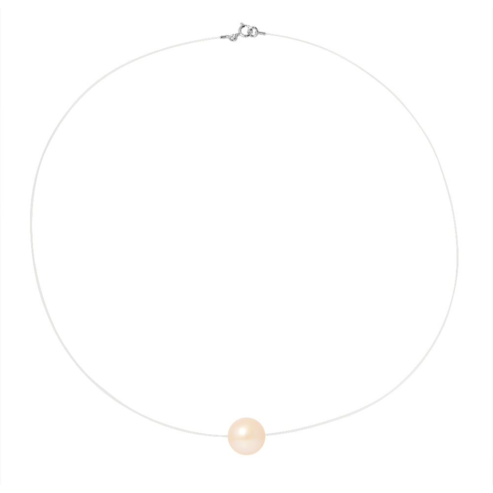 PERLINEA- Collier- Perle de Culture d'Eau Douce- Diamètre 9-10 mm Rose- Bijou Femme- Argent 925 Millièmes