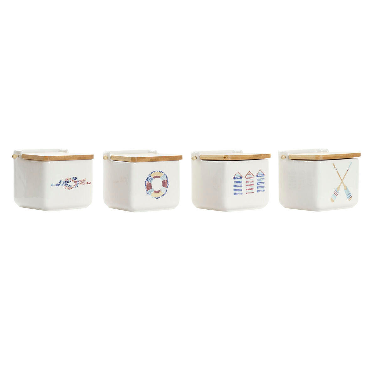 Salière avec couvercle DKD Home Decor Marin Multicouleur Bambou Dolomite 12,5 x 12,5 x 11,5 cm