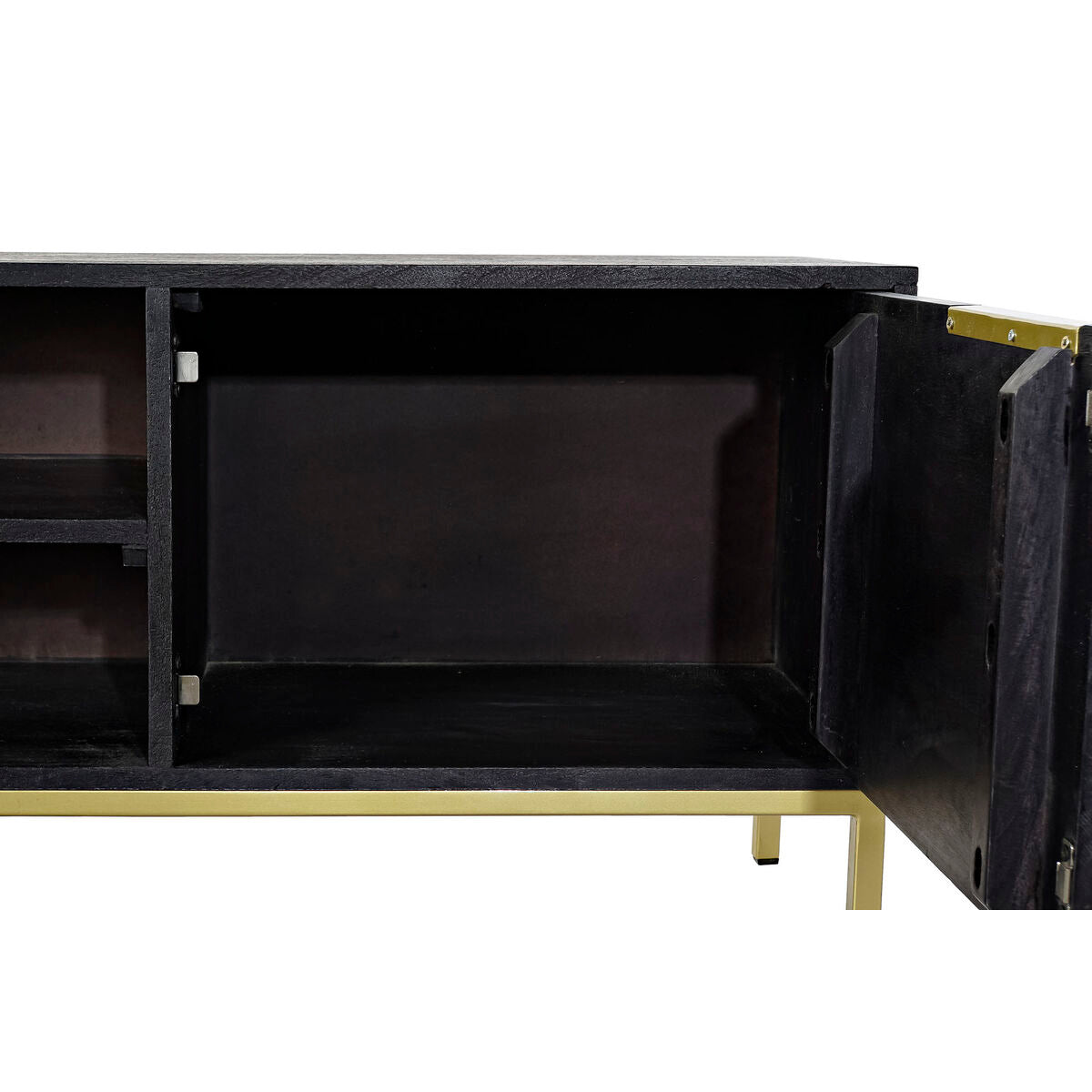 Meubles de télévision DKD Home Decor Noir Métal Doré Bois de manguier (147 x 40 x 51 cm)