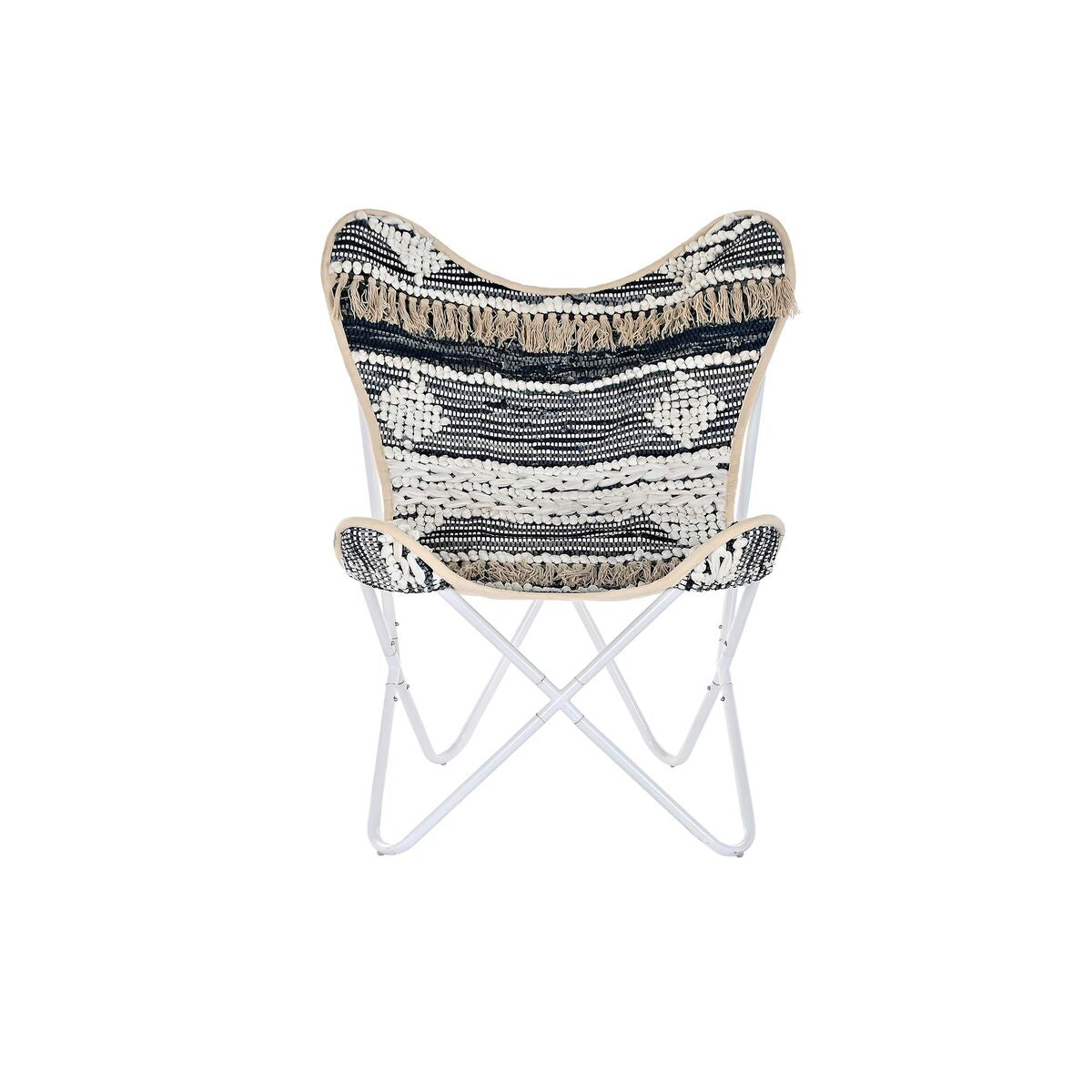 Chaise de jardin DKD Home Decor Noir Coton Blanc Fer (74 x 65 x 90 cm)