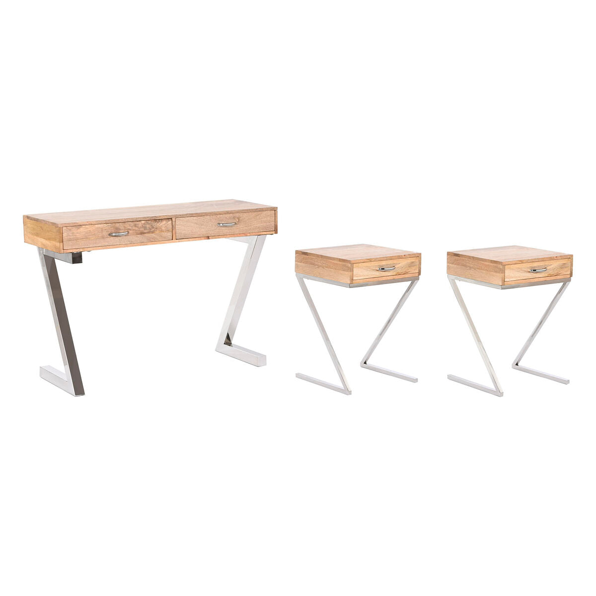 Ensemble de meubles Home ESPRIT Marron Argenté Acier Bois de manguier 110 x 40 x 76 cm (3 Pièces)