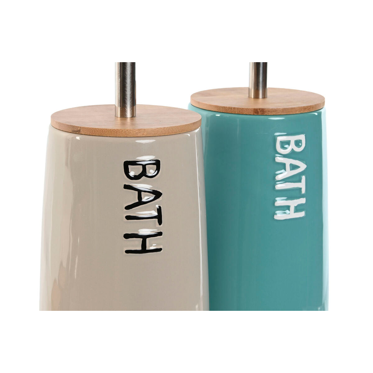 Brosse de salle de wc Home ESPRIT Beige Turquoise Bambou Acier inoxydable Dolomite 12,2 x 12,2 x 35,2 cm (2 Unités)