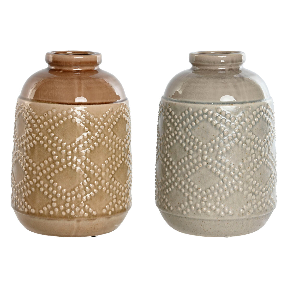 Vase Home ESPRIT Marron Gris Céramique Oriental Losanges 19 x 19 x 27 cm (2 Unités)