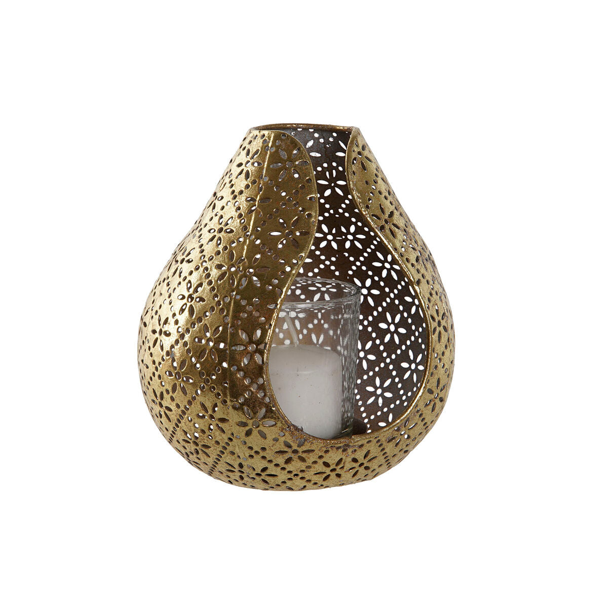 Bougeoir Home ESPRIT Doré Métal Verre 12,5 x 11,5 x 13,5 cm