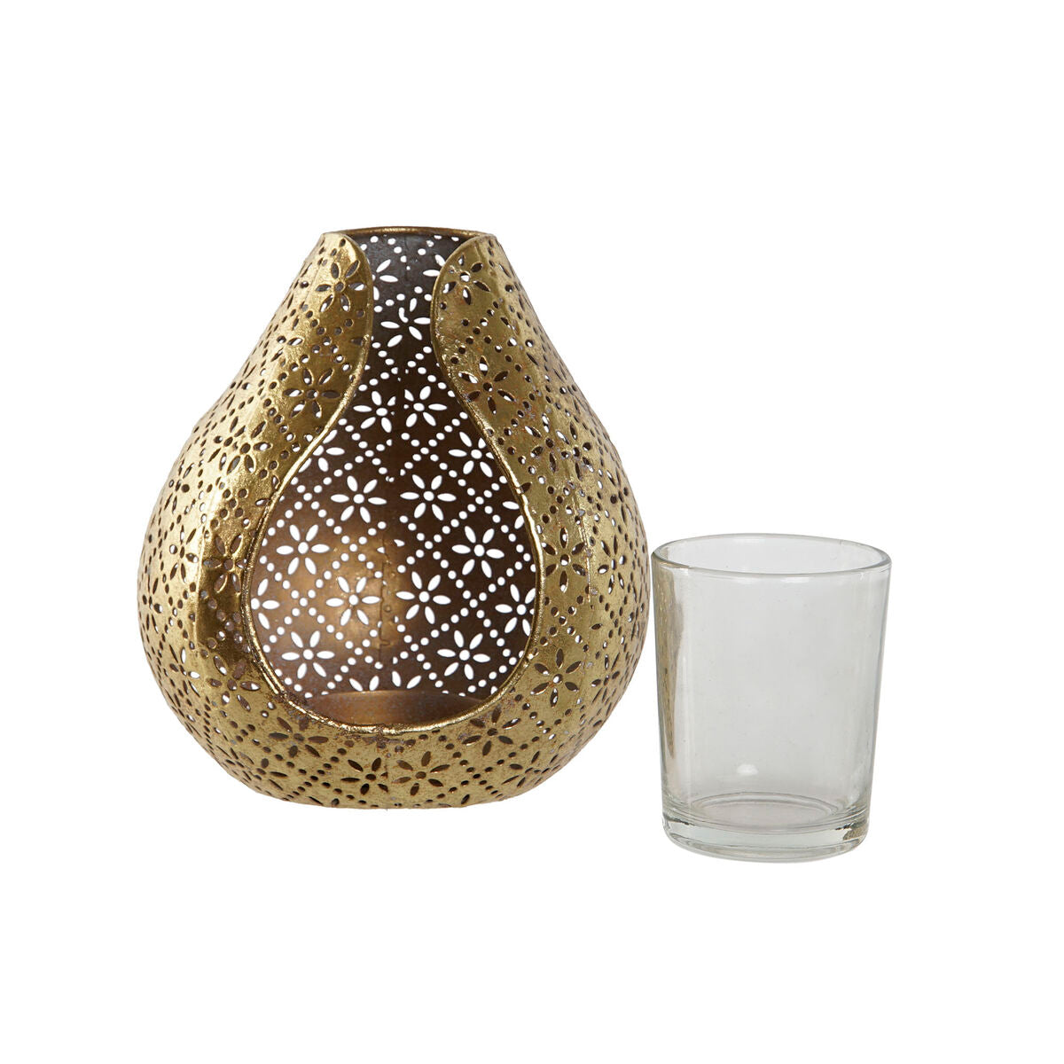 Bougeoir Home ESPRIT Doré Métal Verre 12,5 x 11,5 x 13,5 cm