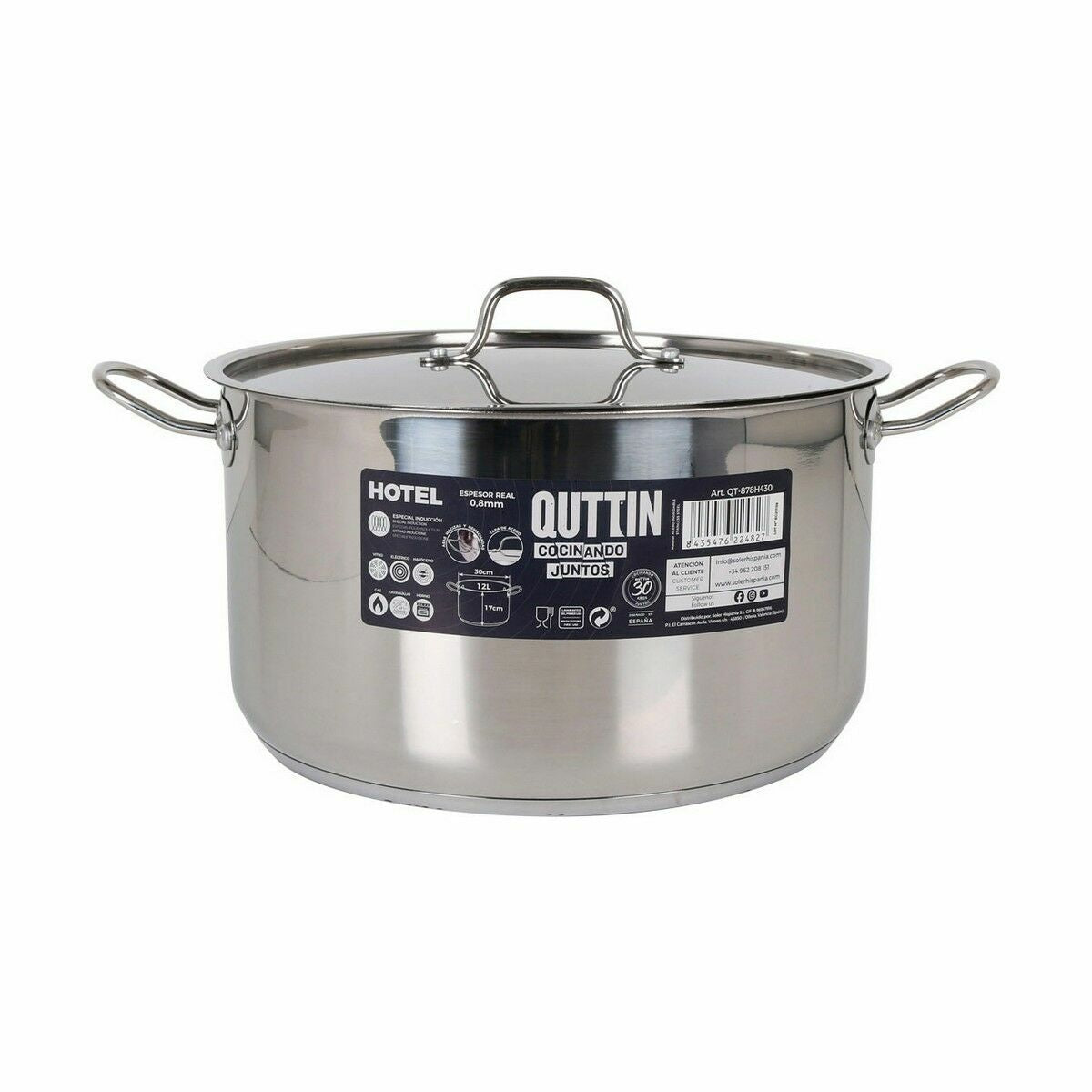 Marmite avec couvercle Quttin Hotel Acier ø 30 x 17 cm (2 Unités)