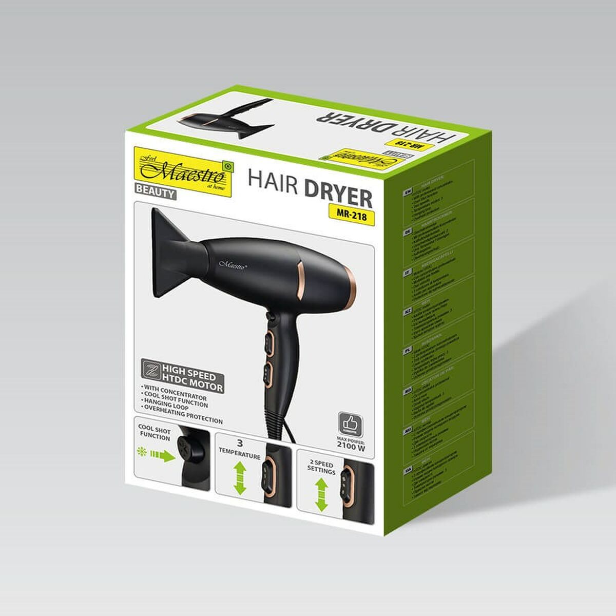 Sèche-cheveux Feel Maestro MR-218 Noir Or 2100 W