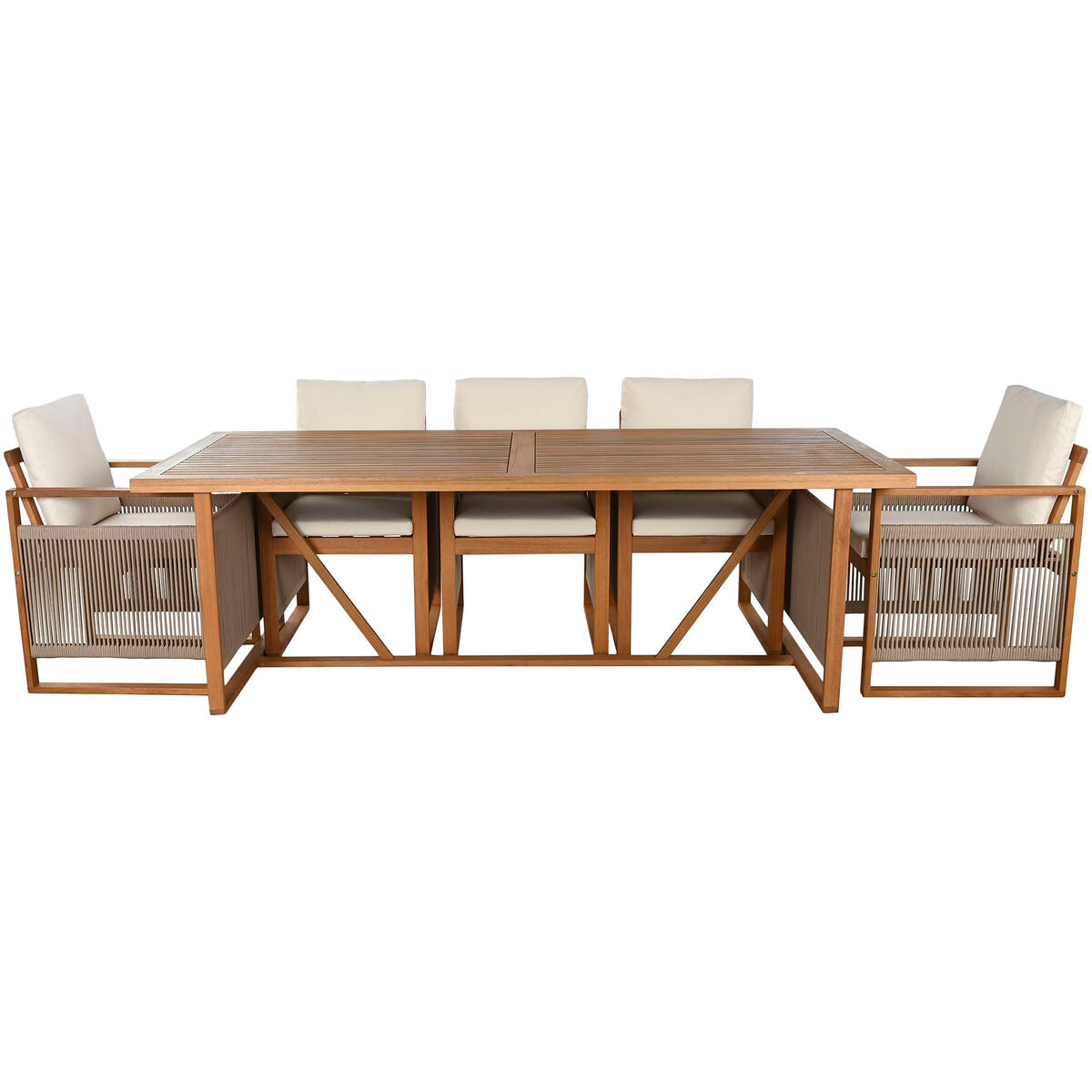 Ensemble Table + Chaises Home ESPRIT Marron Corde Bois d'eucalyptus 230 x 100 x 75 cm