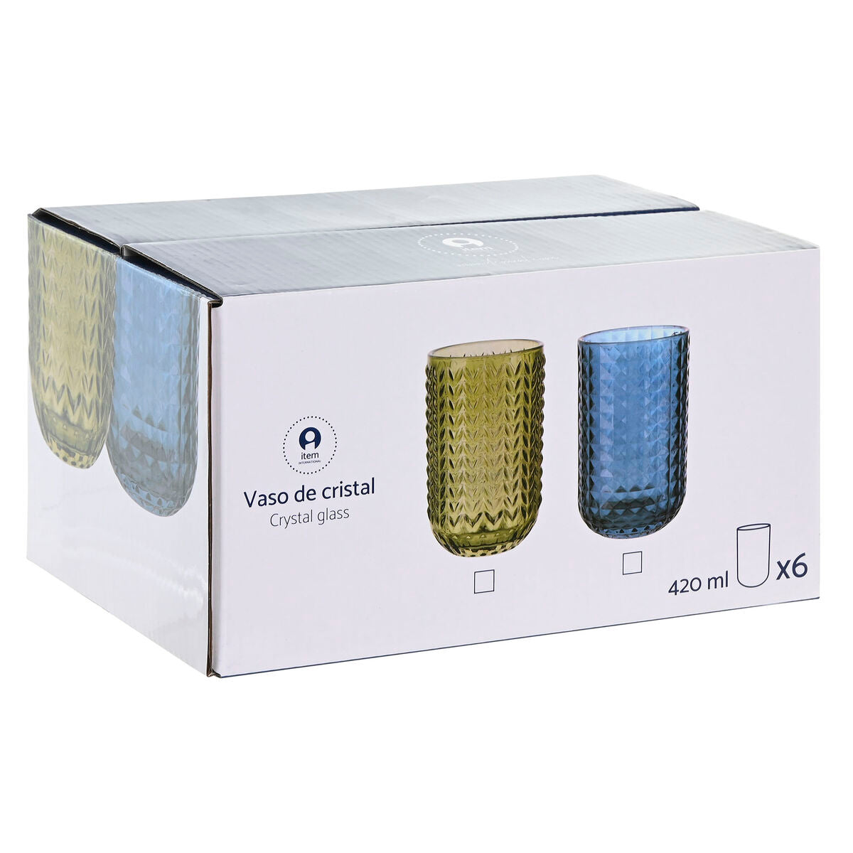 Set de Verres Home ESPRIT Bleu Verre 420 ml (6 Unités)