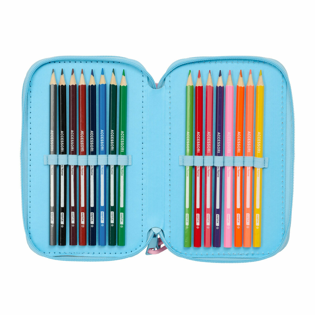 Pochette à crayons triple Lilo & Stitch Happy Bleu ciel 12,5 x 19,5 x 5,5 cm 37 Pièces