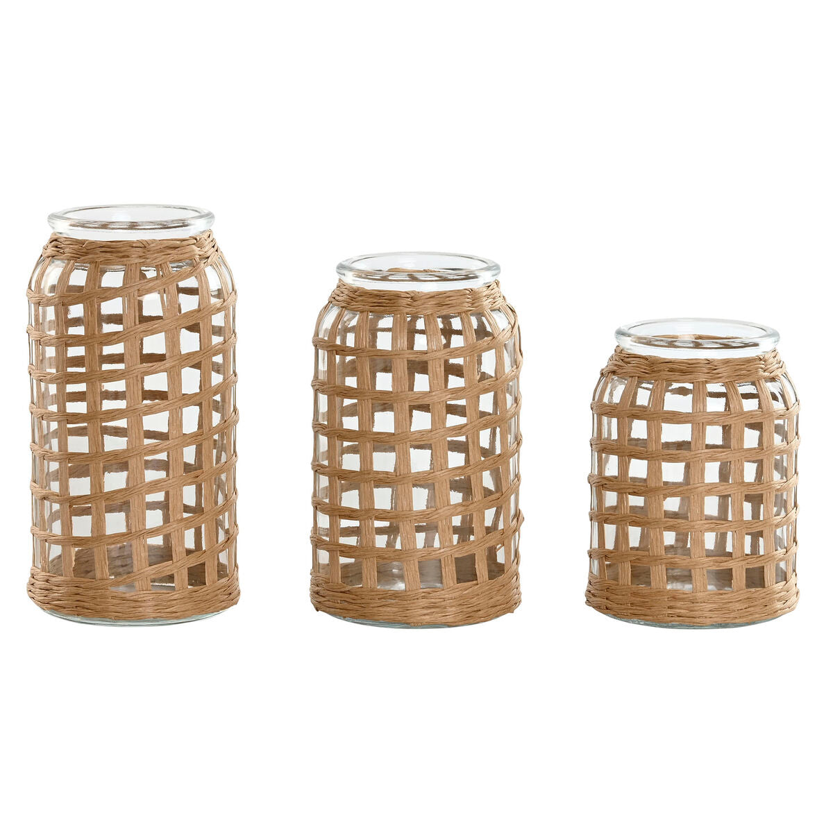 Ensemble de 3 Vases Home ESPRIT Naturel Verre 11 x 11 x 21 cm (3 Pièces)