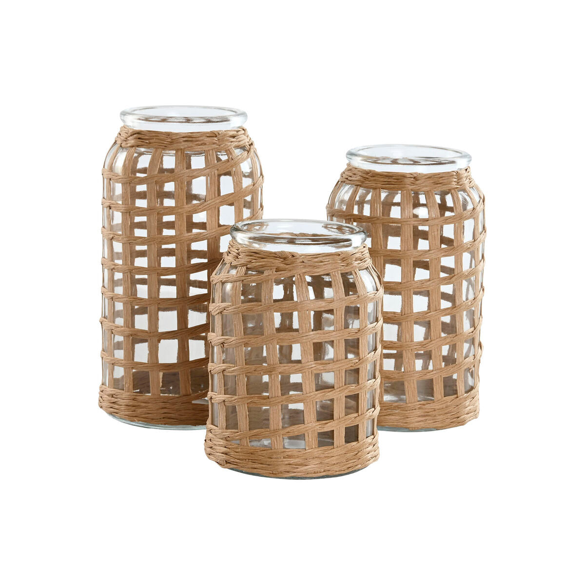 Ensemble de 3 Vases Home ESPRIT Naturel Verre 11 x 11 x 21 cm (3 Pièces)