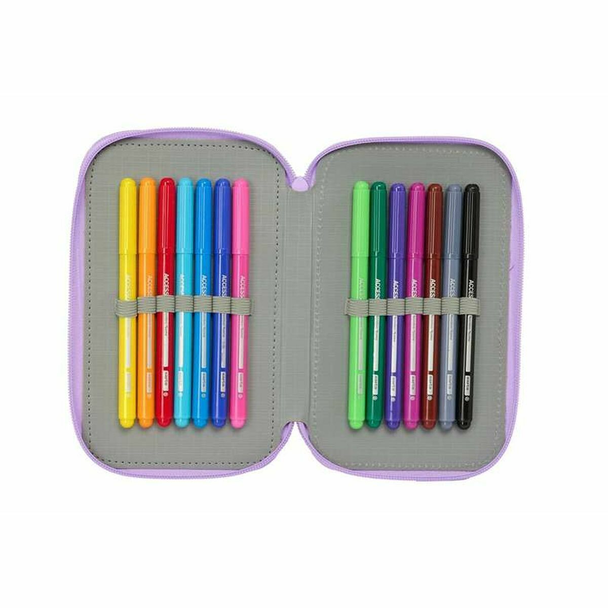 Pochette à crayons triple Unicorn Academy Lila 12,5 x 19,5 x 5,5 cm 37 Pièces