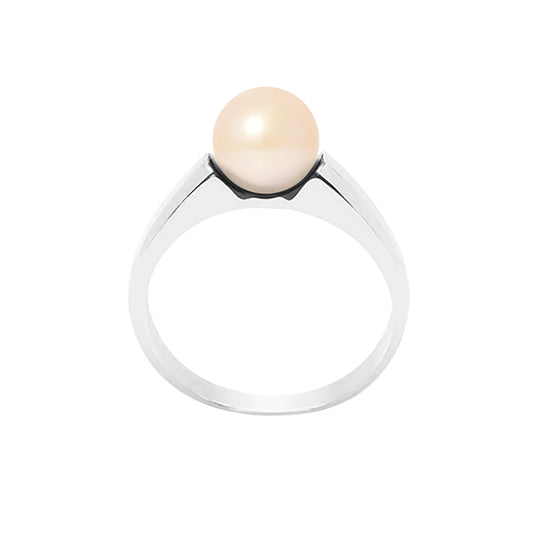 PERLINEA- Bague- Perles de Culture d'Eau douce- Ronde Diamètre 7-8 mm Rose- Taille 48 (EU)- Bijou Femme- Argent 925 Millièmes