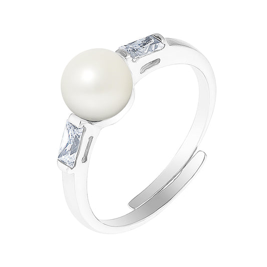 PERLINEA- Bague- Perles de Culture d'Eau douce- Bouton Diamètre 6-7 mm Blanc- Taille R‚glable- Bijou Femme- Argent 925 Millièmes