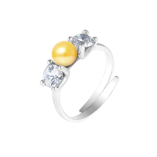 PERLINEA- Bague- Perles de Culture d'Eau douce- Bouton Diamètre 5-6 mm Gold- Taille R‚glable- Bijou Femme- Argent 925 Millièmes