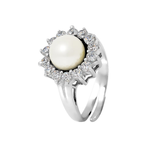 PERLINEA- Bague- Perles de Culture d'Eau douce- Bouton Diamètre 9-10 mm Blanc- Taille R‚glable- Bijou Femme- Argent 925 Millièmes