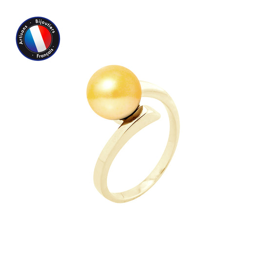 PERLINEA- Bague- Perles de Culture d'Eau Douce- Ronde Diamètre 8-9 mm Gold- Taille 48 (EU)- Bijou Femme- OrJaune