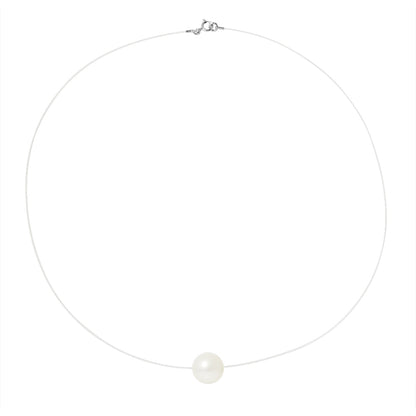 PERLINEA- Collier- Perle de Culture d'Eau Douce- Diamètre 9-10 mm Blanc- Bijou Femme- Argent 925 Millièmes