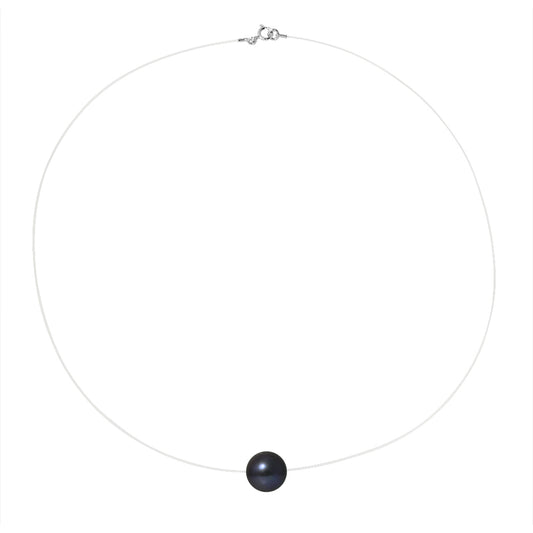 PERLINEA- Collier- Perle de Culture d'Eau Douce- Diamètre 9-10 mm Black Tahiti- Bijou Femme- Argent 925 Millièmes