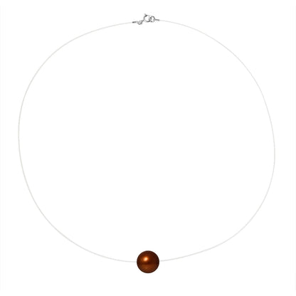 PERLINEA- Collier- Perle de Culture d'Eau Douce- Diamètre 9-10 mm Chocolat- Bijou Femme- Argent 925 Millièmes