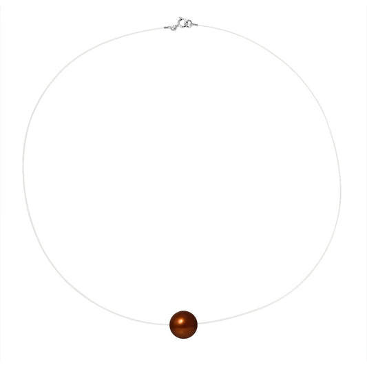 PERLINEA- Collier- Perle de Culture d'Eau Douce- Diamètre 9-10 mm Chocolat- Bijou Femme- Argent 925 Millièmes