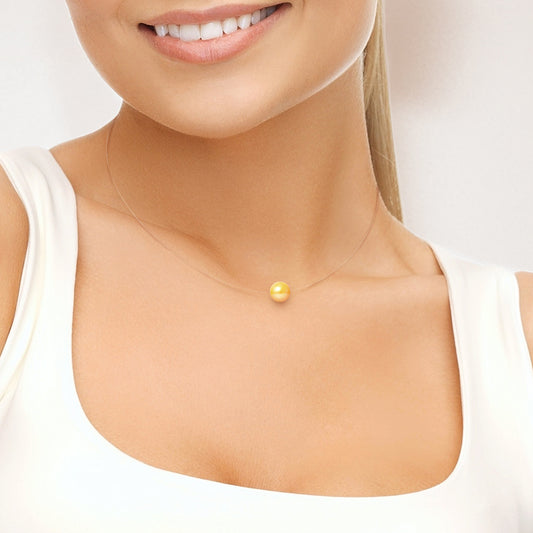 PERLINEA- Collier- Perle de Culture d'Eau Douce- Diamètre 9-10 mm Gold-  Bijou Femme- Argent 925 Millièmes
