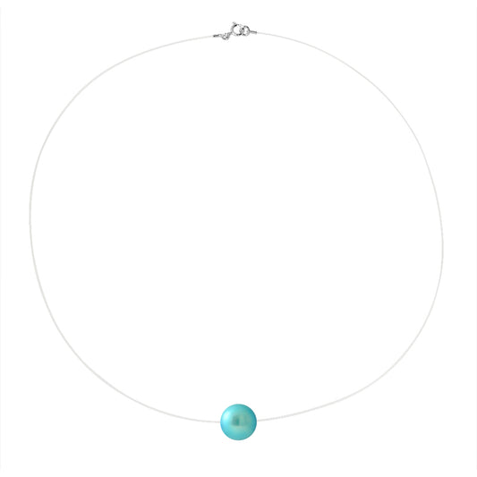 PERLINEA- Collier- Perle de Culture d'Eau Douce- Diamètre 9-10 mm Bleu Turquoise- Bijou Femme- Argent 925 Millièmes