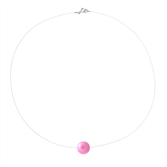 PERLINEA- Collier- Perle de Culture d'Eau Douce- Diamètre 9-10 mm Rose Fushia- Bijou Femme- Argent 925 Millièmes