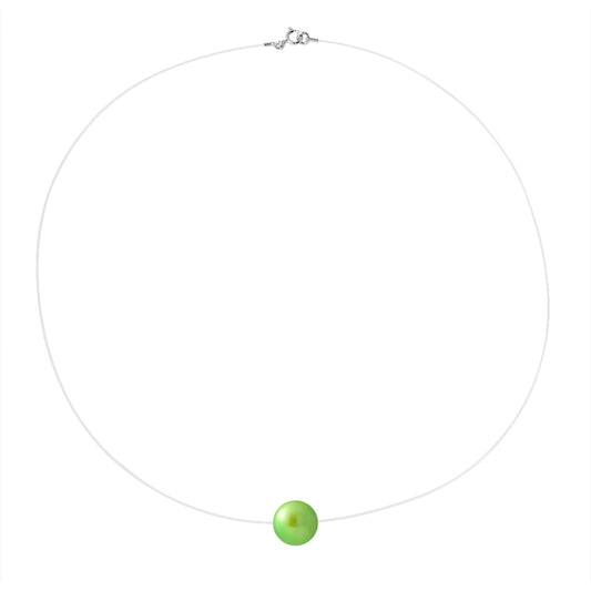 PERLINEA- Collier- Perle de Culture d'Eau Douce- Diamètre 9-10 mm Vert Tonic- Bijou Femme- Argent 925 Millièmes