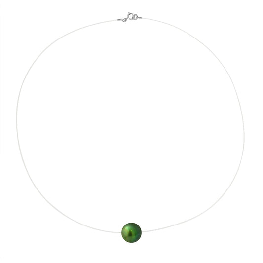 PERLINEA- Collier- Perle de Culture d'Eau Douce- Diamètre 9-10 mm Vert Intense- Bijou Femme- Argent 925 Millièmes