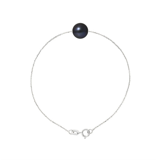 PERLINEA- Bracelet- Perle de Culture d'Eau Douce- Diamètre 8-9 mm Black Tahiti- Bijou Femme- Argent 925 Millièmes