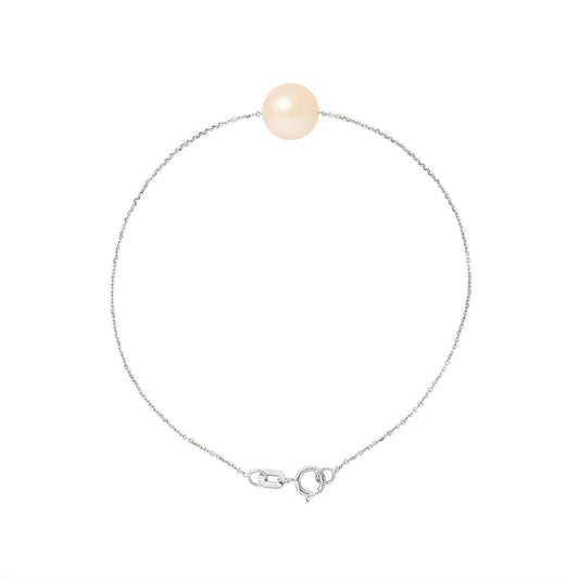 PERLINEA- Bracelet- Perle de Culture d'Eau Douce- Diamètre 8-9 mm Rose- Bijou Femme- Argent 925 Millièmes