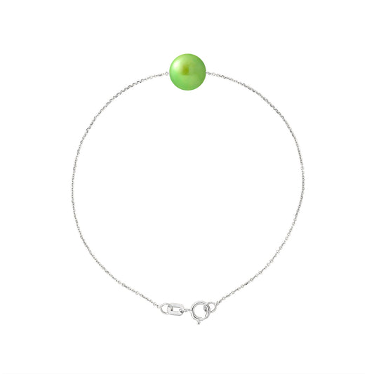 PERLINEA- Bracelet- Perle de Culture d'Eau Douce- Diamètre 8-9 mm Vert Tonic- Bijou Femme- Argent 925 Millièmes