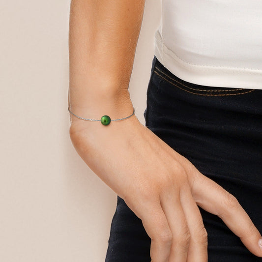 PERLINEA- Bracelet- Perle de Culture d'Eau Douce- Diamètre 8-9 mm Vert Intense- Bijou Femme- Argent 925 Millièmes