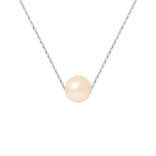 PERLINEA- Collier- Perle de Culture d'Eau Douce- Diamètre 8-9 mm Rose- Bijou Femme- Argent 925 Millièmes