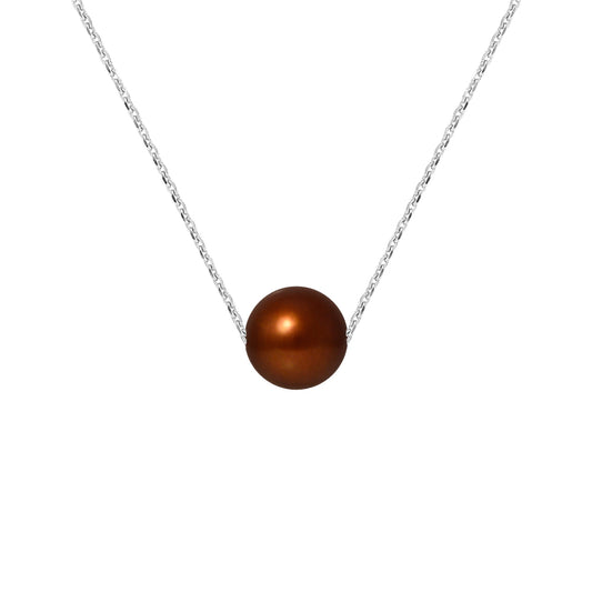 PERLINEA- Collier- Perle de Culture d'Eau Douce- Diamètre 8-9 mm Chocolat- Bijou Femme- Argent 925 Millièmes