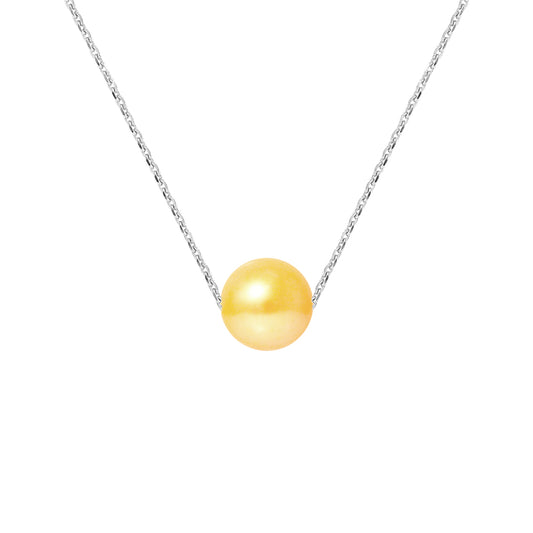 PERLINEA- Collier- Perle de Culture d'Eau Douce- Diamètre 8-9 mm Gold-  Bijou Femme- Argent 925 Millièmes
