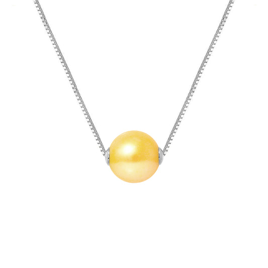 PERLINEA- Collier- Perle de Culture d'Eau Douce- Diamètre 9-10 mm Gold-  Bijou Femme- Argent 925 Millièmes