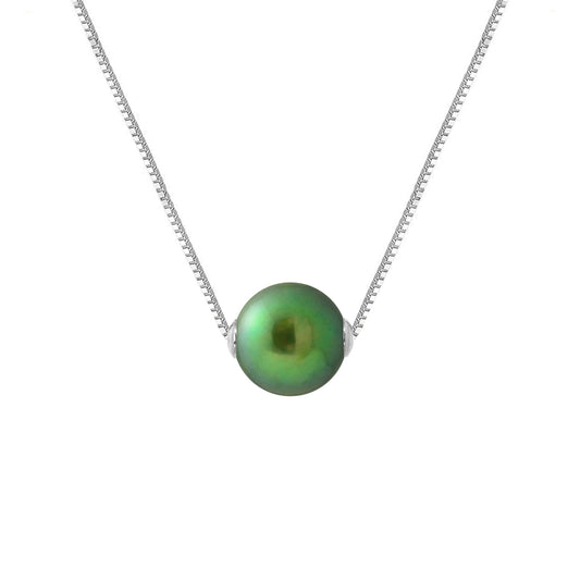 PERLINEA- Collier- Perle de Culture d'Eau Douce- Diamètre 9-10 mm Vert Intense- Bijou Femme- Argent 925 Millièmes