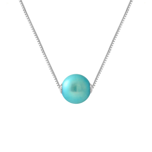 PERLINEA- Collier- Perle de Culture d'Eau Douce- Diamètre 9-10 mm Bleu Turquoise- Bijou Femme- Argent 925 Millièmes