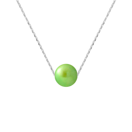 PERLINEA- Collier Véritable- Perle de Culture d'Eau Douce- Diamètre 8-9 mm Vert Tonic- Bijou Femme- Argent 925 Millièmes