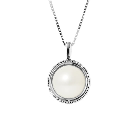 PERLINEA- Collier Simple- Perle de Culture d'Eau Douce- Diamètre 9-10 mm Blanc- Bijou Femme- Argent 925 Millièmes