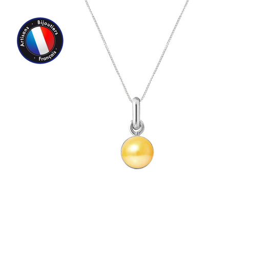 PERLINEA- Pendentif B‚liŠre- Perle de Culture d'Eau Douce- Bouton Diamètre 6-7 mm Gold- Bijou Femme- Or Blanc