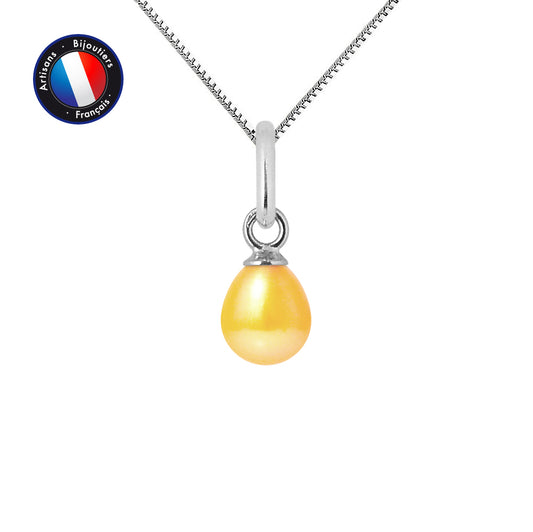 PERLINEA- Pendentif- Perle de Culture d'Eau Douce- Bouton Diamètre 5-6 mm Gold- Bijou Femme- Or Blanc