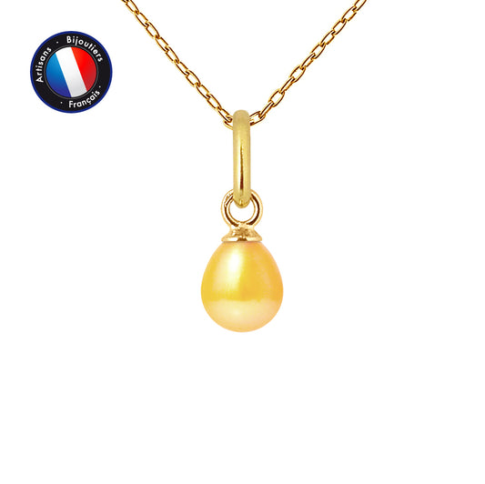 PERLINEA- Pendentif- Perle de Culture d'Eau Douce- Bouton Diamètre 5-6 mm Gold- Bijou Femme- OrJaune