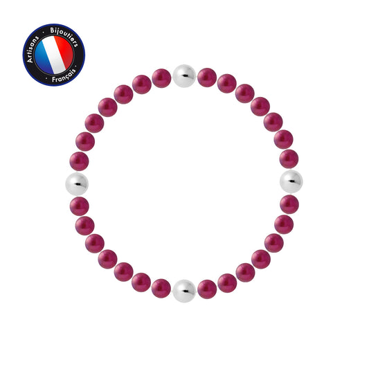 PERLINEA- Bracelet Porte Bonheur- Perle d'Eau Douce- Ronde 5-6 mm Rouge Cerise- Bijou Femme
