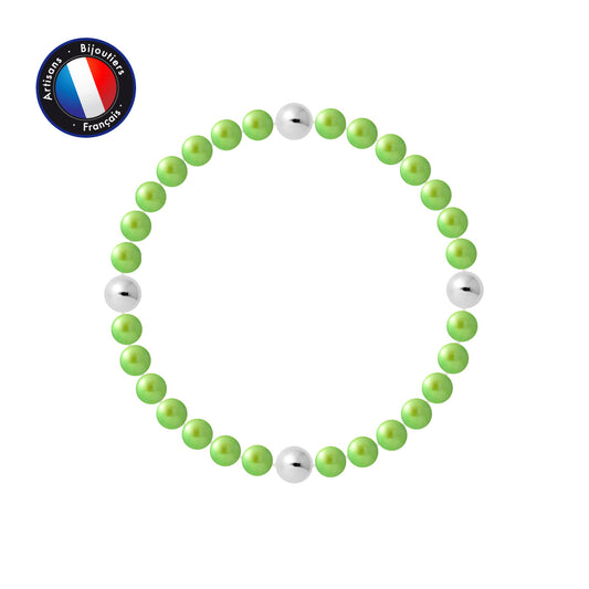 PERLINEA- Bracelet Porte Bonheur- Perle d'Eau Douce- Ronde 5-6 mm Vert Tonic- Bijou Femme